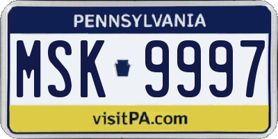 PA license plate MSK9997