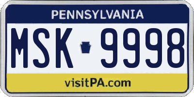 PA license plate MSK9998