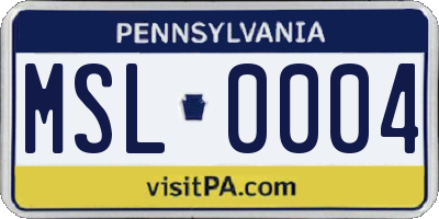 PA license plate MSL0004
