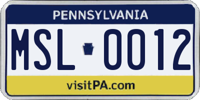 PA license plate MSL0012