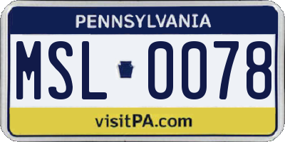 PA license plate MSL0078