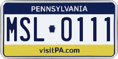 PA license plate MSL0111