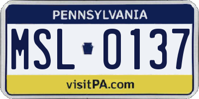 PA license plate MSL0137