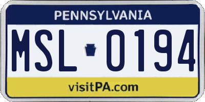 PA license plate MSL0194