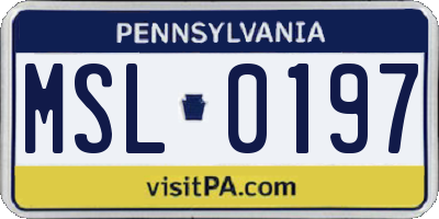 PA license plate MSL0197