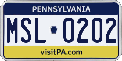PA license plate MSL0202
