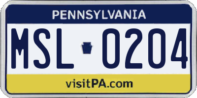 PA license plate MSL0204