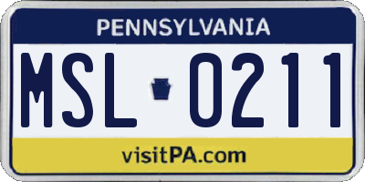 PA license plate MSL0211