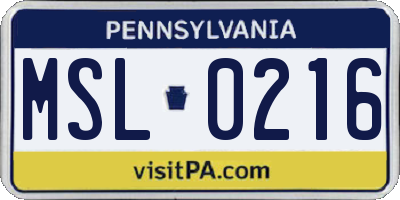 PA license plate MSL0216