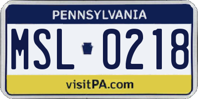 PA license plate MSL0218