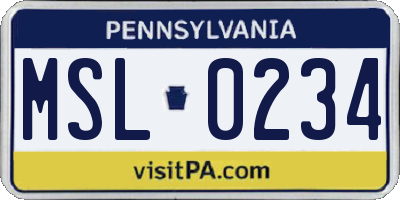 PA license plate MSL0234