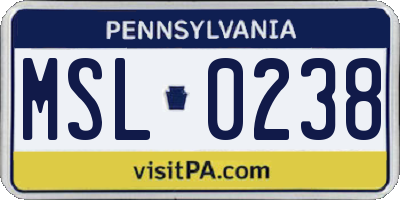 PA license plate MSL0238