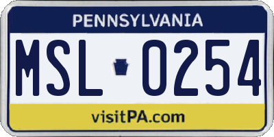 PA license plate MSL0254