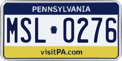 PA license plate MSL0276