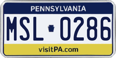 PA license plate MSL0286