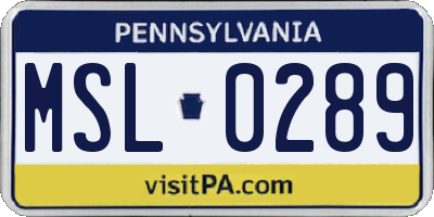 PA license plate MSL0289