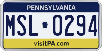 PA license plate MSL0294