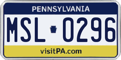 PA license plate MSL0296