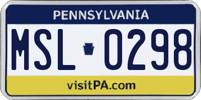 PA license plate MSL0298