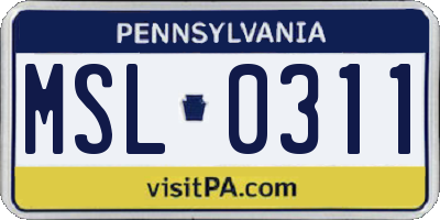 PA license plate MSL0311