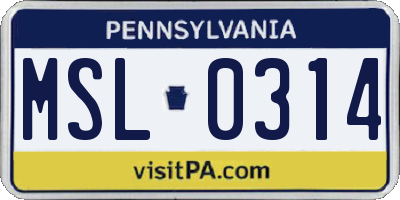 PA license plate MSL0314
