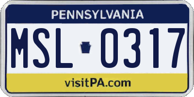 PA license plate MSL0317