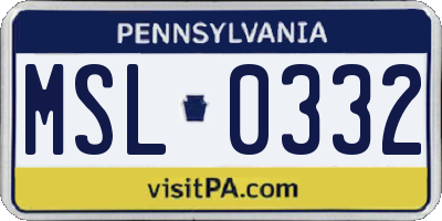 PA license plate MSL0332