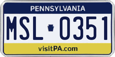 PA license plate MSL0351