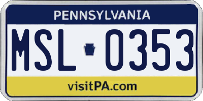 PA license plate MSL0353
