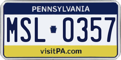 PA license plate MSL0357