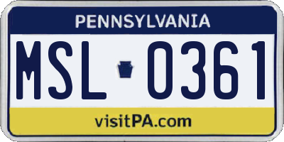 PA license plate MSL0361