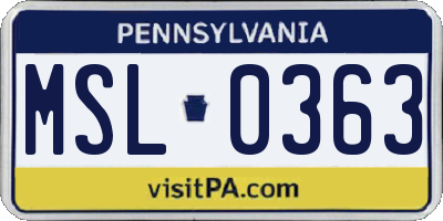 PA license plate MSL0363