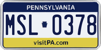 PA license plate MSL0378