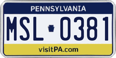 PA license plate MSL0381