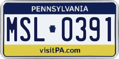 PA license plate MSL0391