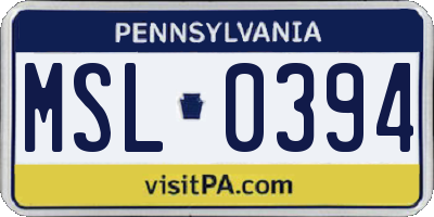PA license plate MSL0394