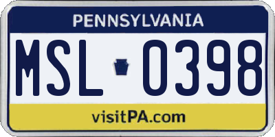 PA license plate MSL0398