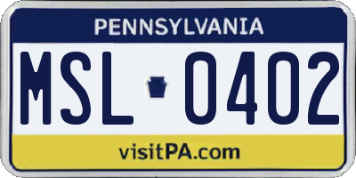 PA license plate MSL0402