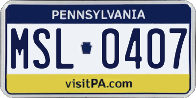 PA license plate MSL0407