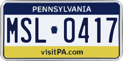 PA license plate MSL0417