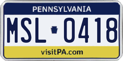 PA license plate MSL0418