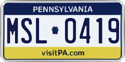 PA license plate MSL0419