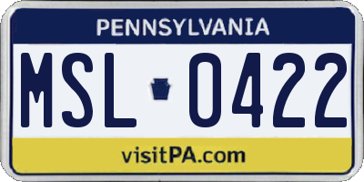PA license plate MSL0422
