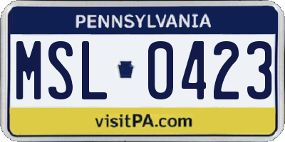 PA license plate MSL0423