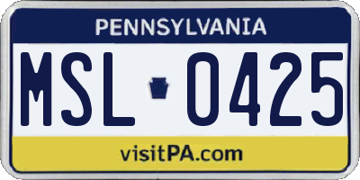 PA license plate MSL0425