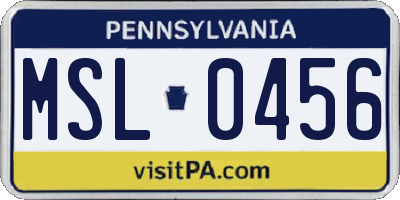 PA license plate MSL0456