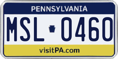 PA license plate MSL0460