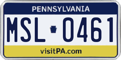 PA license plate MSL0461
