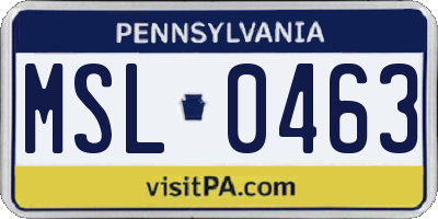 PA license plate MSL0463
