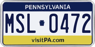PA license plate MSL0472